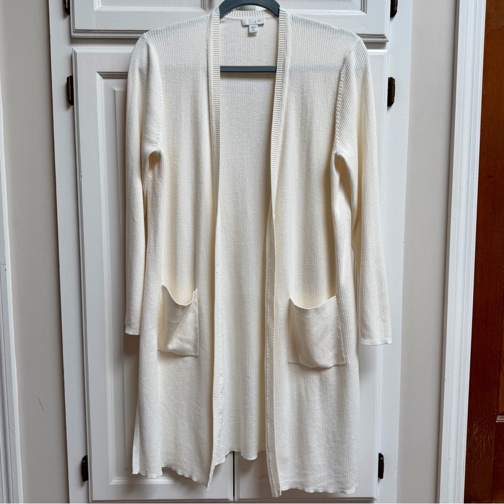 J. Jill Cotton & Silk Ivory Ribbed Cardigan Longline Size Medium Petite - Picture 2 of 10